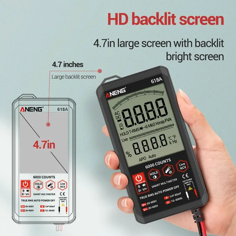 ANENG 618C Цифровой мультиметр Smart Touch DC аналоговая панель True RMS автоматический тестер