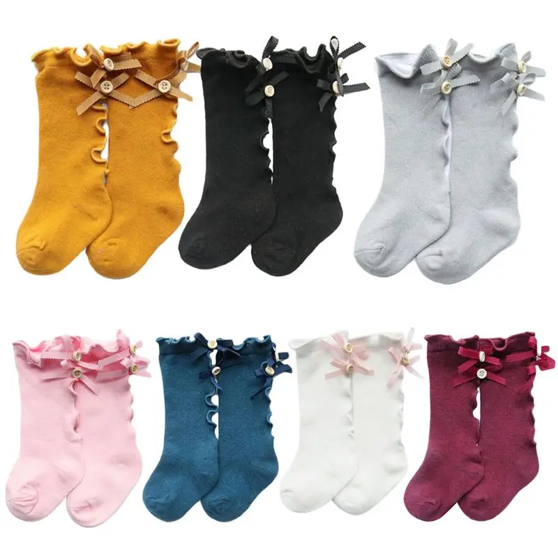 Для детей в возрасте от года до детские длинные носки с бантиками одежда для
