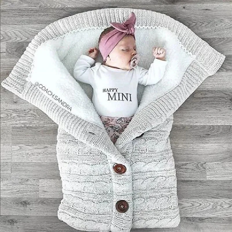 

Winter Warm Baby Sleeping Bag Infant Button Knit Swaddle Wrap Swaddling Stroller Wrap Toddler Blanket Newborn Baby Sleeping Bag