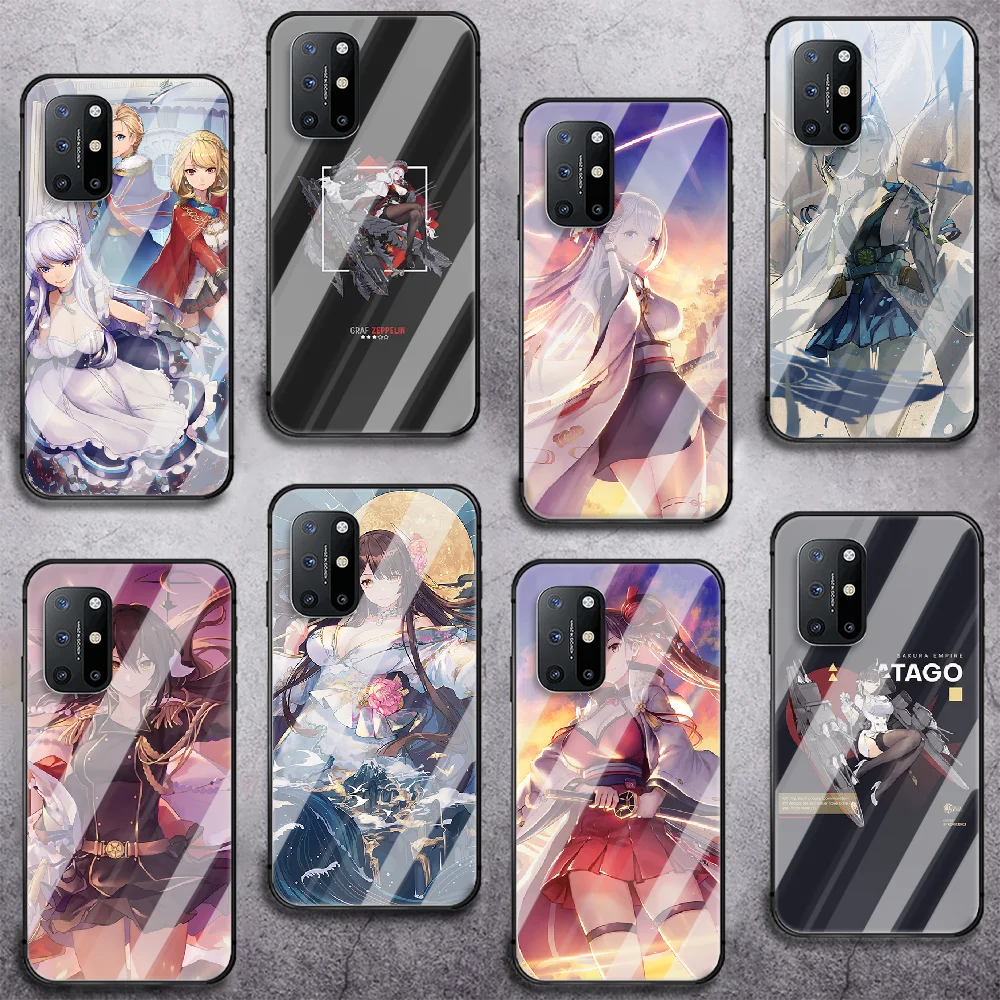 

azur lane Girl Phone Tempered Glass Case Cover For Oneplus 5 6 7 8 9 Nord T Pro Coque Waterproof Soft