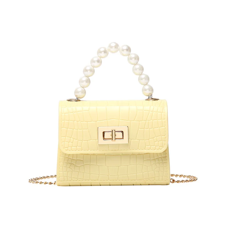 

New Korean Portable Trend Single Shoulder Pearl Crocodile Pattern Small Square Bag Bolsa Feminina Luxury Handbags Women Bags