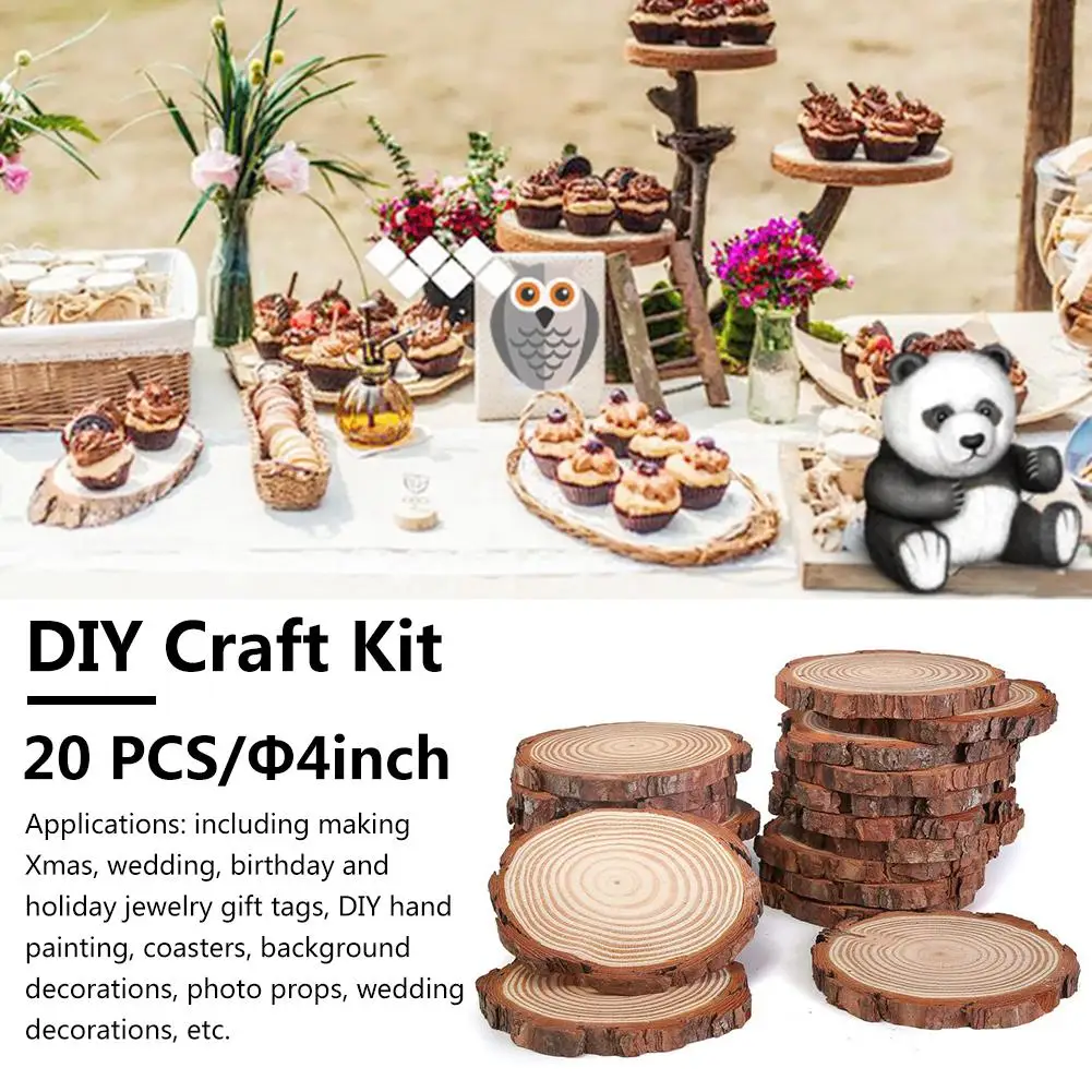 Натуральные кусочки дерева 3 5 дюймов до 4 20 штук с корой круги бревна диски для DIY