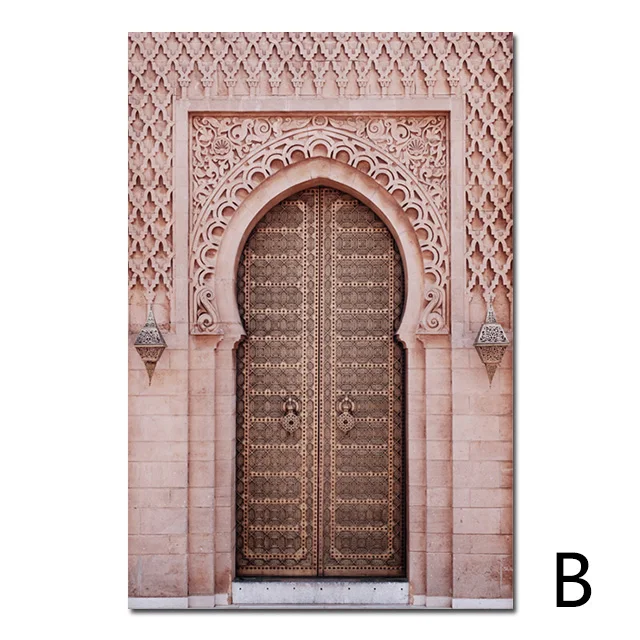 

Morocco Door Architectural wall art Scenery Religion Nordic Poster Casablanca Palace Canvas Painting For Living Room Unframed