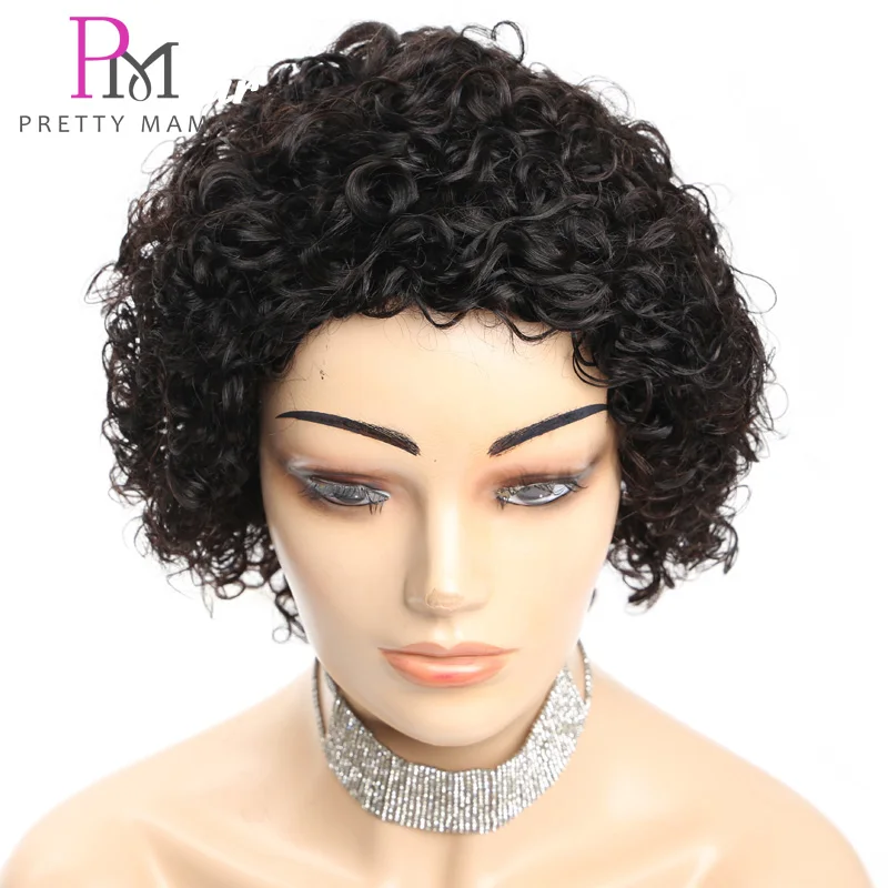 Парики фея человеческие волосы дешевый короткий вьющийся парик без клея