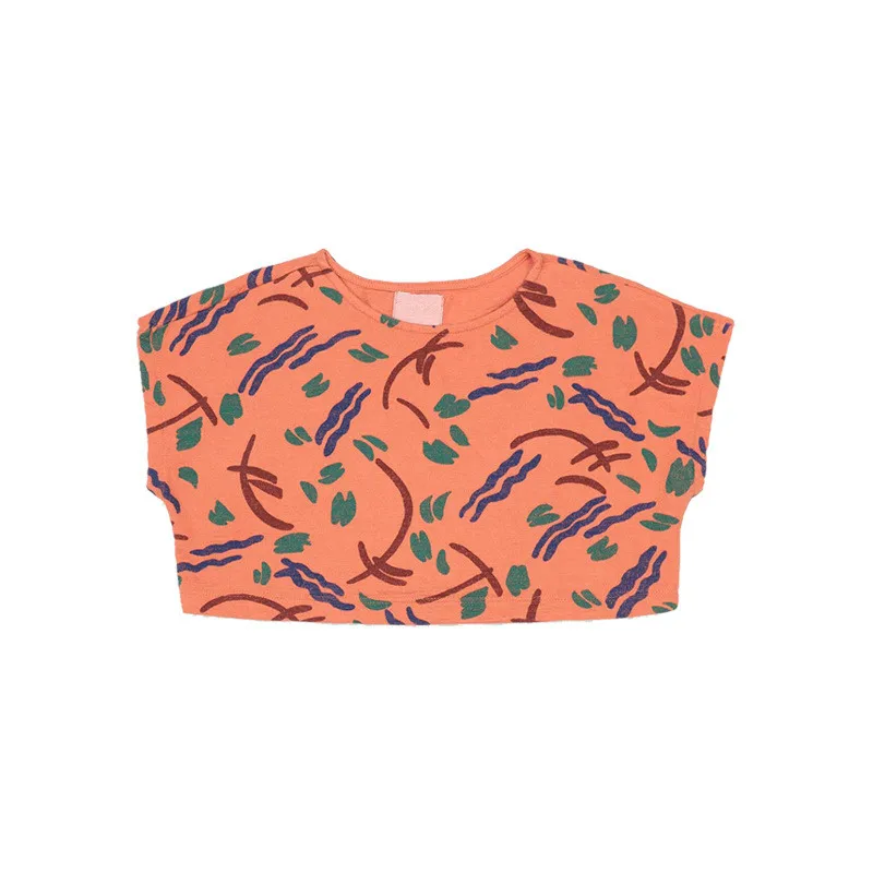 

Girls short T-shirt 2021SS spring and summer Bc new children's cute cartoon pattern bat sleeve girl short top