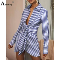 autumn shirt robe mini vestidos women elegant fashion stripes dress ladies patchwork short dresses female casual sashes dress