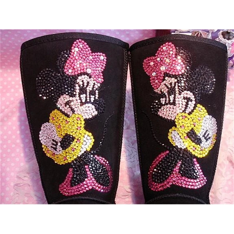 

Cute Minnie Czech Crystal Full Diamond Map Snow Boots Leather High Snow Boots