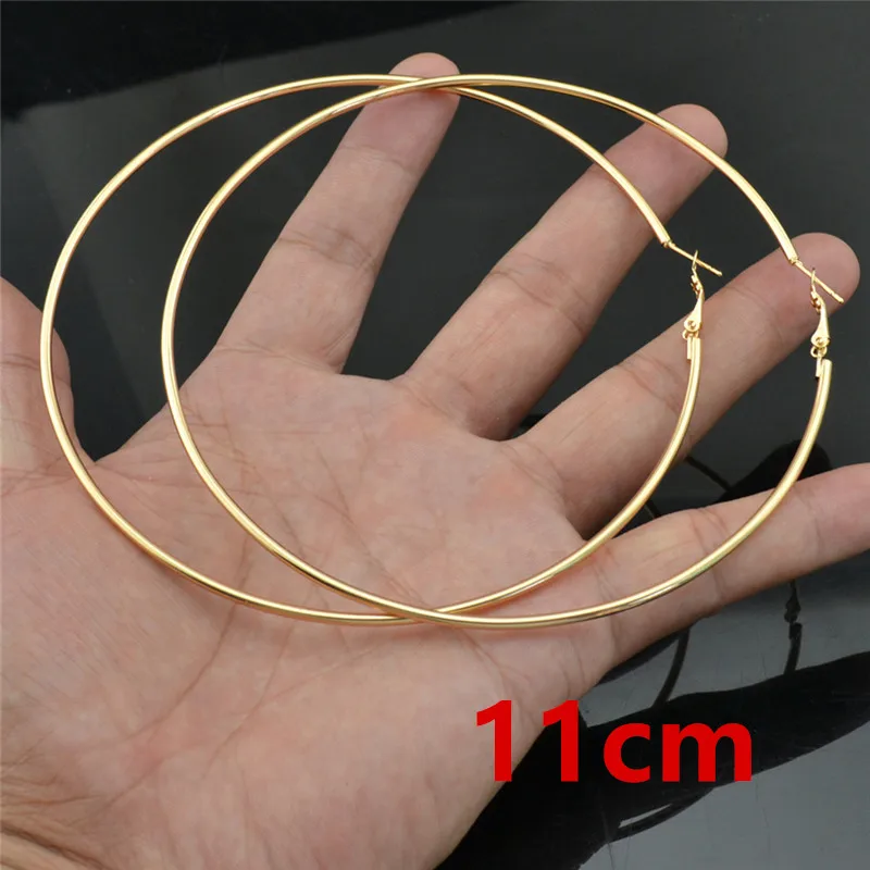 gold earrings 11cm Большие маленькие круглые серьги-кольца для женщин, женская мода, фирменное розовое золото, черное кольцо, ювелирные изделия для ушей, для ночного клуба, DJ, женские серьги - Окраска металла: gold earrings 11cm