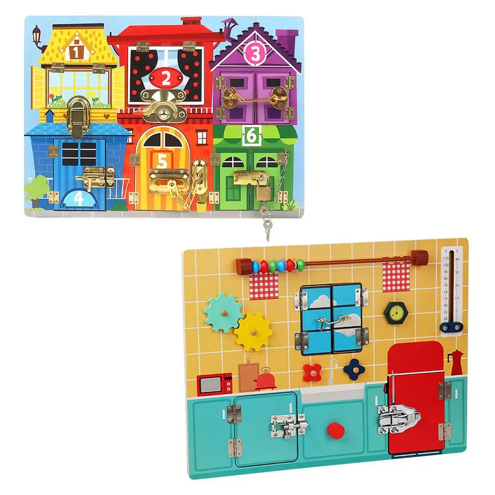 

Монтессори с изображением деревянного разблокировать профессиональное обучение детей ясельного возраста сенсорная доска деревянные Обуч...