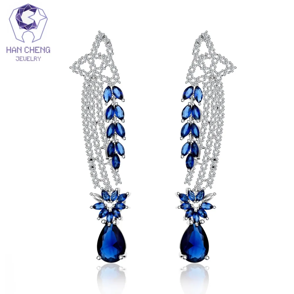 HanCheng New Luxury Tassel Dangle Hanging Long Zircon Gem Stone Pendant Drop Earrings For Women Jewelry brincos bijoux | Украшения и