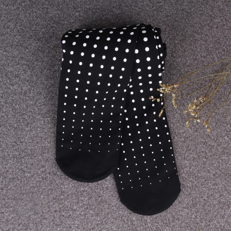 Милые женские колготки 80D с винтажным принтом летние бархатные в горошек для