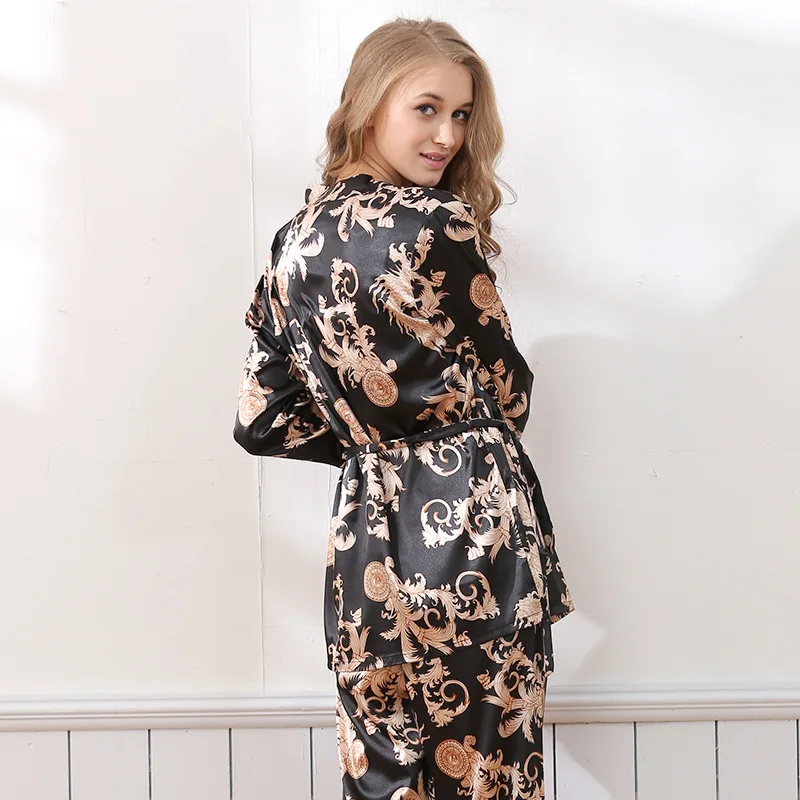 Роскошный летний атласный Шелковый мужской халат с принтом дракона банные