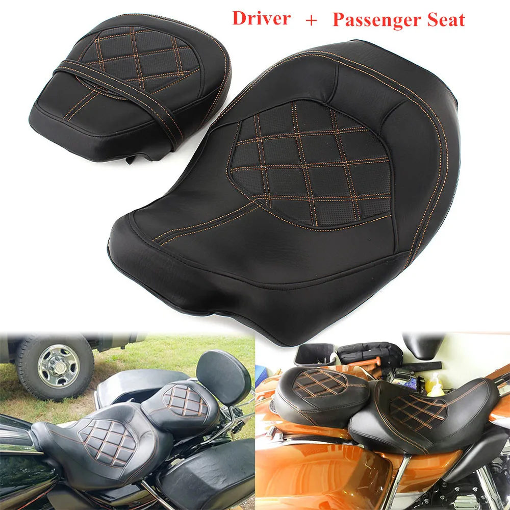 

Motorcycle Rider Seat Cushion & moto Rear Passenger Seat kit For Harley Touring Road King Street Electra Glide Ultra Limited
