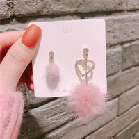 2021 korean fashion autumn winter fluffy hairball asymmetry dangle earrings for women girls wedding party jewelry pompom earring