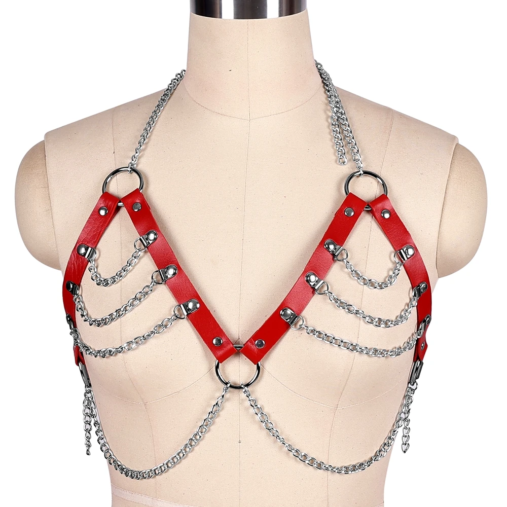 Женский кожаный бюстгальтер на бретельках с вырезами | Женская одежда