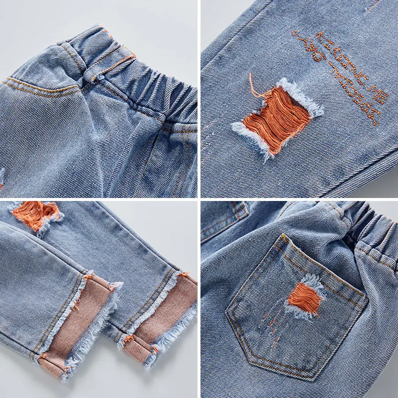 

2020 Spring Kids Jeans Pants For Girls Casual Embroidery Heart Girls Ripped Jeans Pants Autumn Casual Girls Trousers 6 8 10 12Y