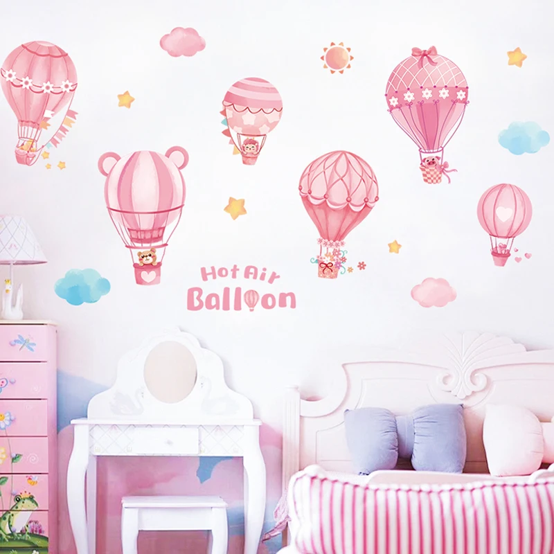 

Pink Hot Air Balloon Wall Stickers Girl Bedroom Wall Decor Kids Room Decor Stickers Self-Adhesive Wall Sticker Home Decoration