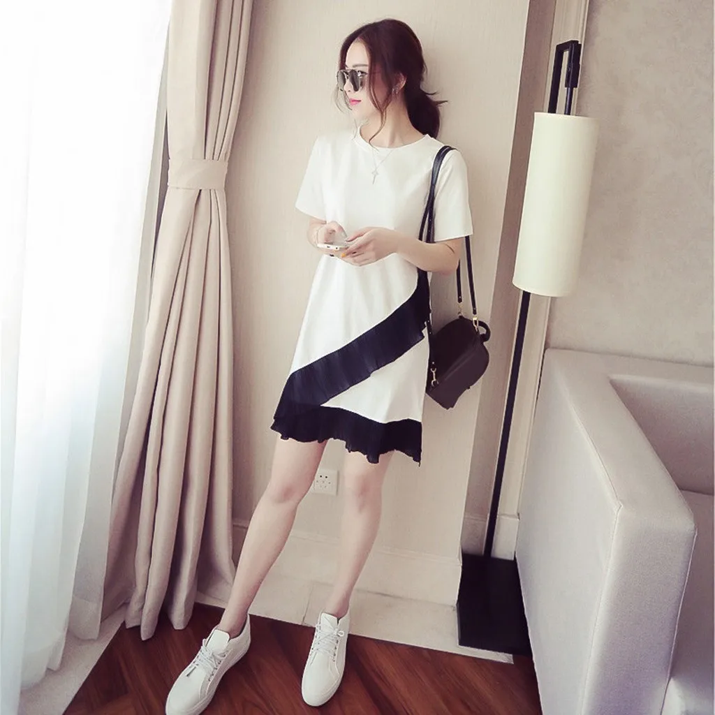 Женское платье с круглым вырезом Повседневное оборками и коротким рукавом