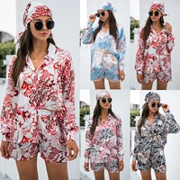 ayes matching sets women print long sleeve blouses top shirts mini shorts set casual three piece suit party outfits short sets
