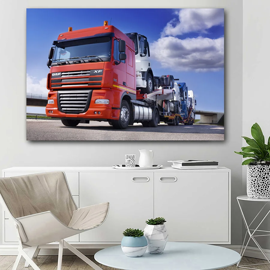 Плакаты и печатные машины большая платформа полу-грузовик красный автомобиль