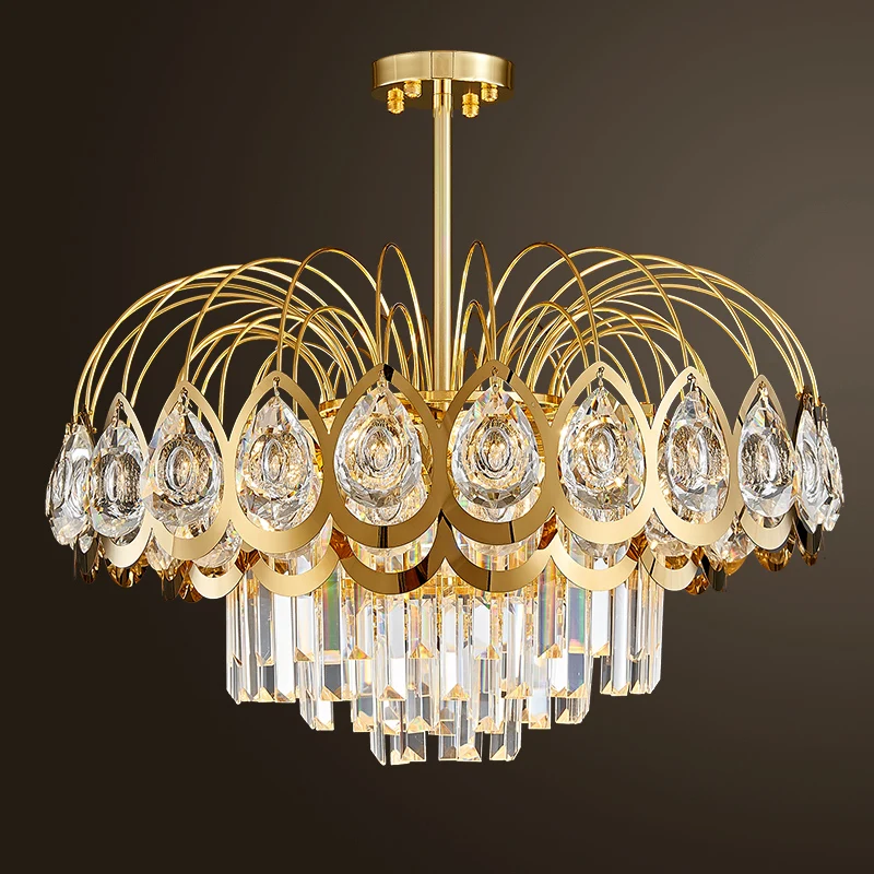 

K9 Crystal Luxury LED Chandelier Lighting For Living Room Villa Lobby Chandeliers Postmodern Gold Decoration Hanging Lamp E14