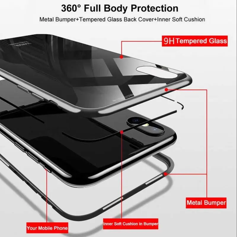 Metal Magnetic Adsorption Glass Case For iphonex Phone Cover Tempered Full Protective | Мобильные телефоны и аксессуары