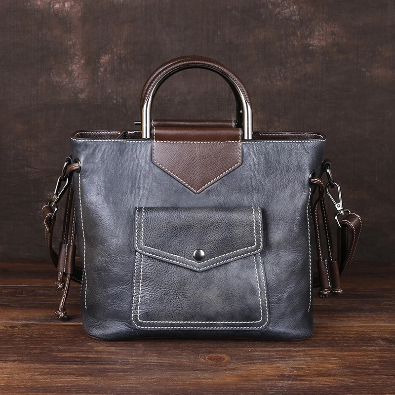 

Genuine Leather Tote Bag High Quality Women Handbag Flag Luxury Shoulder Retro Natural Skin Female Messenger Briefcase Bags