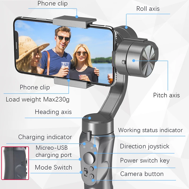 

Orsda F6 3-axis Gimbal Handheld Gopro Camera Stabilizer Cellphone Video Record Smartphone Gimbal for Action Camera Phone Tik Tok