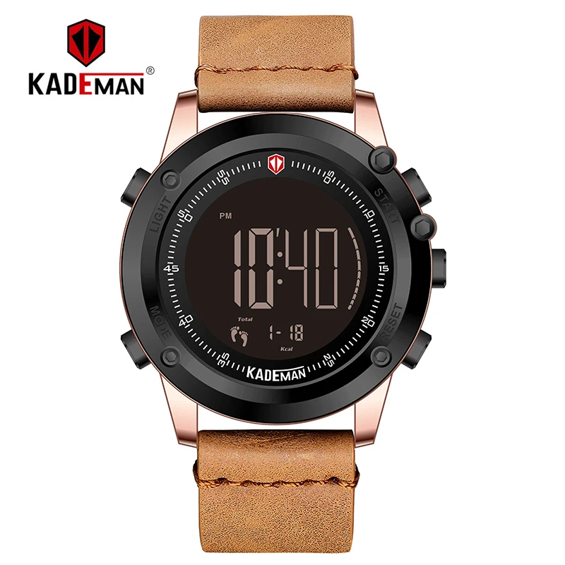KADEMAN, мужские часы, цифровой дисплей, водонепроницаемые, счетчик шагов, кожаные часы, топ, люксовый бренд, светодиодный, мужские наручные часы, Relogio Masculino - Цвет: K698-RGB-W-T