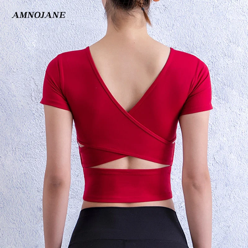 

Yoga Shirt Crop Top Sports Bra Running Brassiere Sport T Shirt Gym Clothing Workout Seamless Fitness Exercise Tops Women Shirts