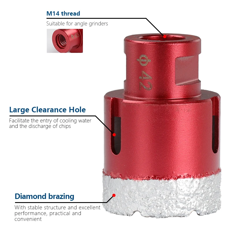 1pc 6mm-80mm Vacuum Thread Brazed Hole Opener Drilling Core Bits M14 Red Angle Grinder for Diamond Ceramic Tile Granite Marble - купить по