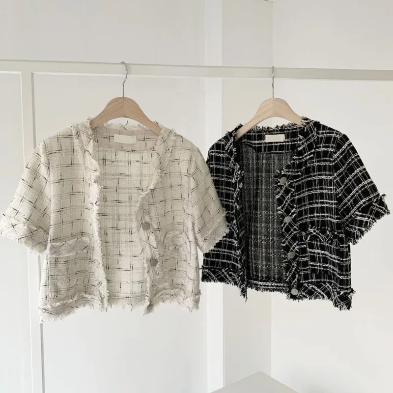 

Vintage Women Short Coat Short Sleeve Single Breasted Lady Chic Korean Jacket Loose Tassel Fashion Outwear New Casaco Feminino