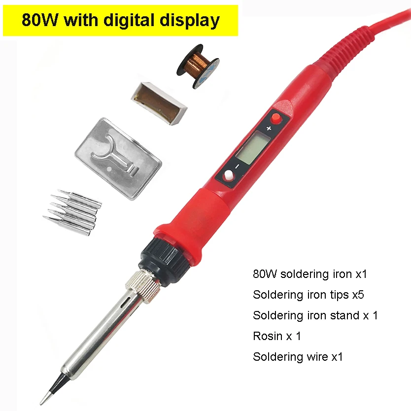 80W red set 4 60 Вт/80 Вт Электрический паяльник с регулируемой температурой, 220 В, 110 В, ЖК-цифровой дисплей, сварочный паяльник, паяльная станция, инструменты - Цвет: 80W red set 4