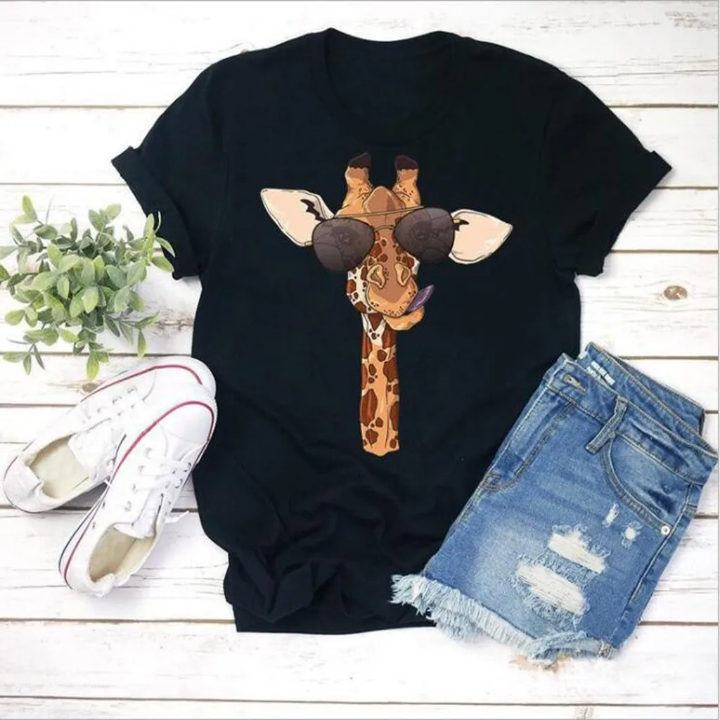 

Cartoon Giraffe Print Shirt Women 2020 Printed Fashion Tops Tshirts T Clothes Shirt Womens Ladies Graphic Female Tee T-Shirt 207