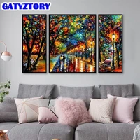 gatyztory 3pc oil painting by number street light street view kits diy frame modern drawing on canvas handpainted night scenery