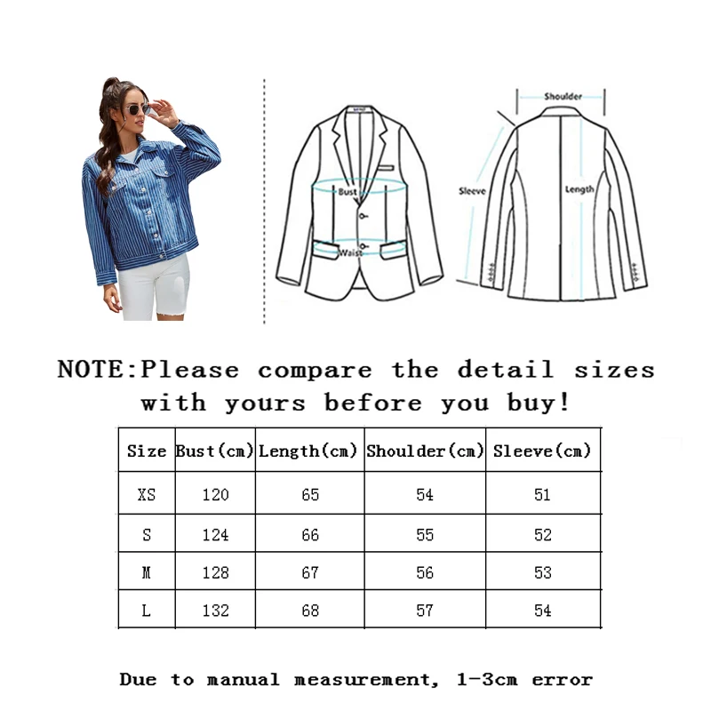 

Zoulv Spring New Loose Jacket Long Sleeve Fashion Jean Tops Striped Women Denim Jacket Single Breasted High Street Outerwear