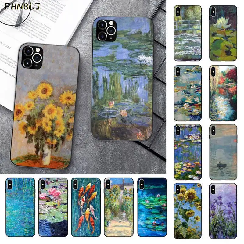 

Claude Monet Oil Painting Sunflower Black Soft Phone Case Cover for iPhone 13 11 pro XS MAX 8 7 6 6S Plus X 5 5S SE 2020 XR