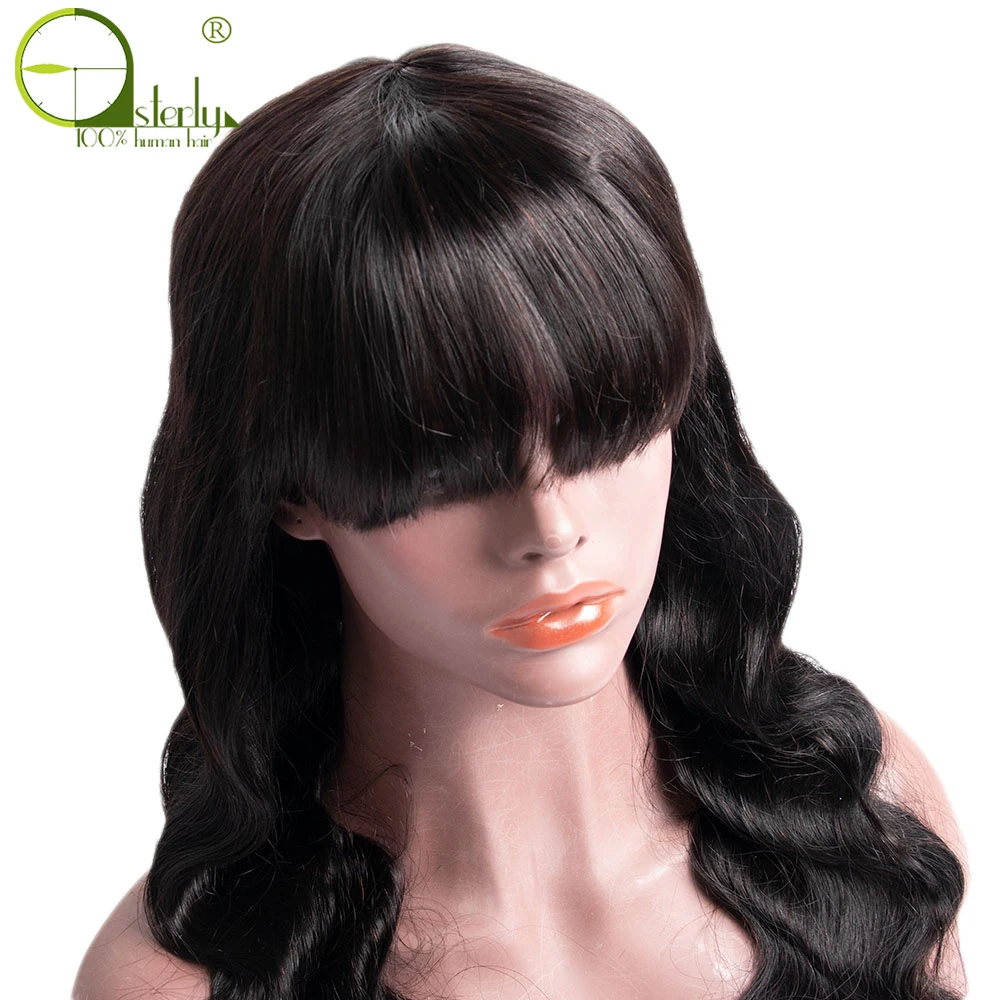 Sterly Human Hair Wigs With Bangs Body Wave Bang Natural Color Remy Long Wig | Шиньоны и парики