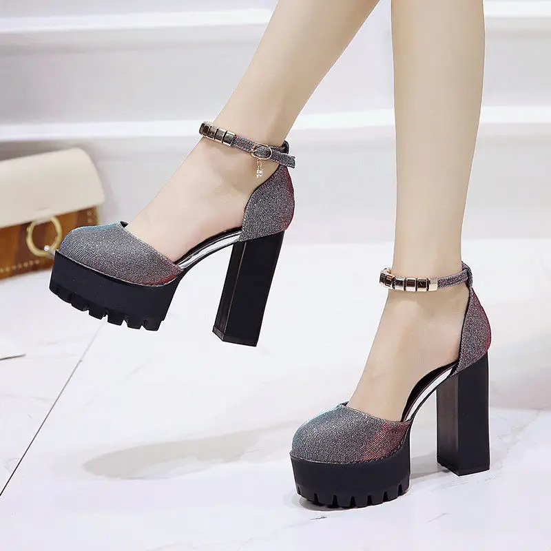 

Women's High Heeled Shoes Spring and Summer 2021 New Thick Heeled Sandals Fashion Versatile Thick Sole Shoes high heels sexy