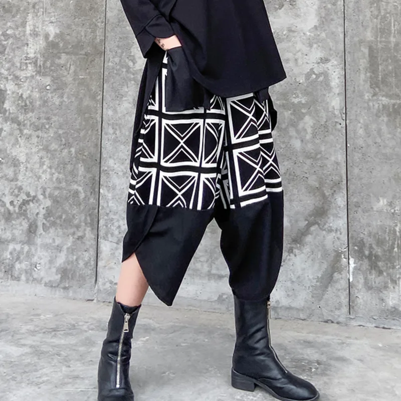 

XUXI Women Black Casual Pants Fashion Stitching Thin Streetwear Printing SevenPoints Pants High Waist Was Thin Summer 2021 E2075