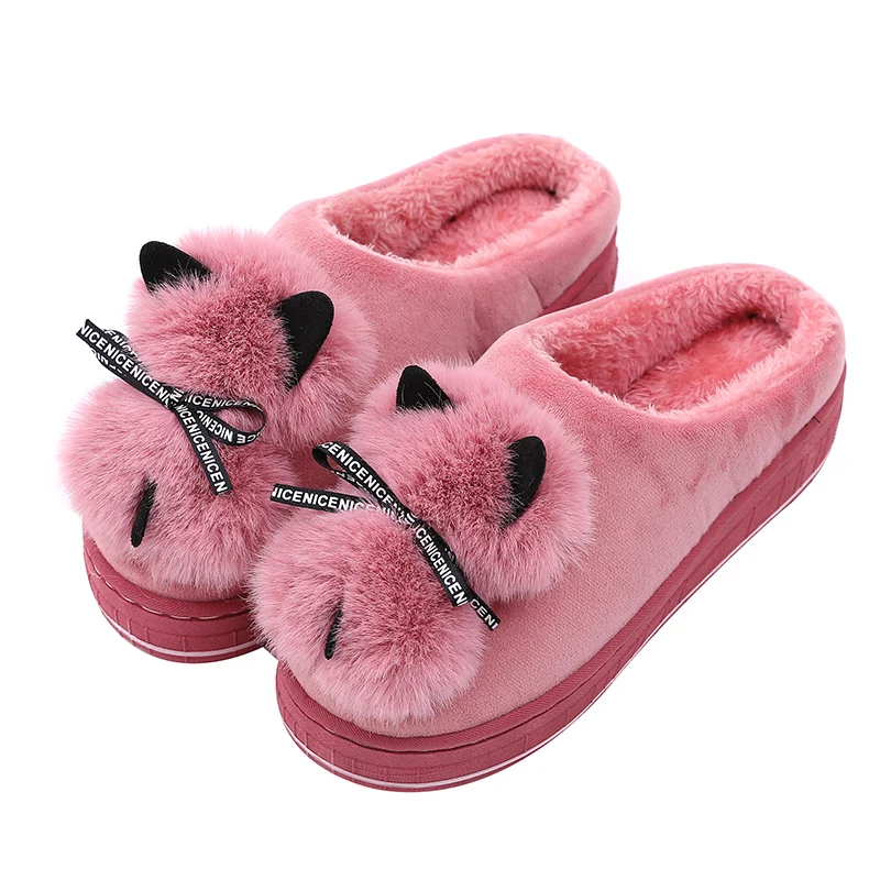 FL JUMPMORE/женские тапочки Сезон Зима Милые домашние меховые шлепанцы с изображением