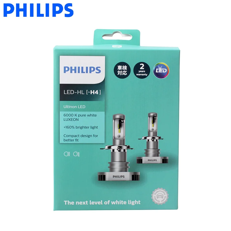 Светодиодная лампа Philips H4 9003 Ultinon 11342UL X2 6000K холодный синий и белый свет компактный