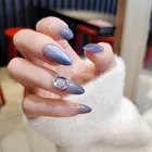 Накладные ногти морские синие длинные блестящие большие алмазные наклейки для ногтей Готовые наклейки для ногтей 24 шт. наклейки для ногтей с клеем DW