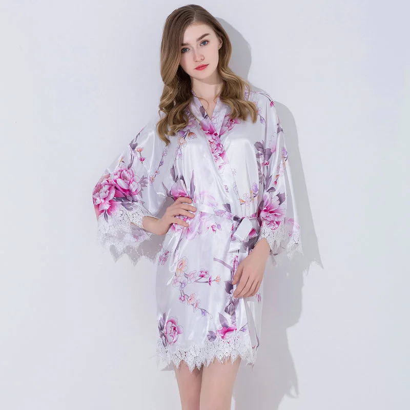 Silk Floral Lace Robe Bridal Robes with Lace Robe Bridesmaid Robes Robes for Women Silk Robe Wedding Party Robes Flower Robes