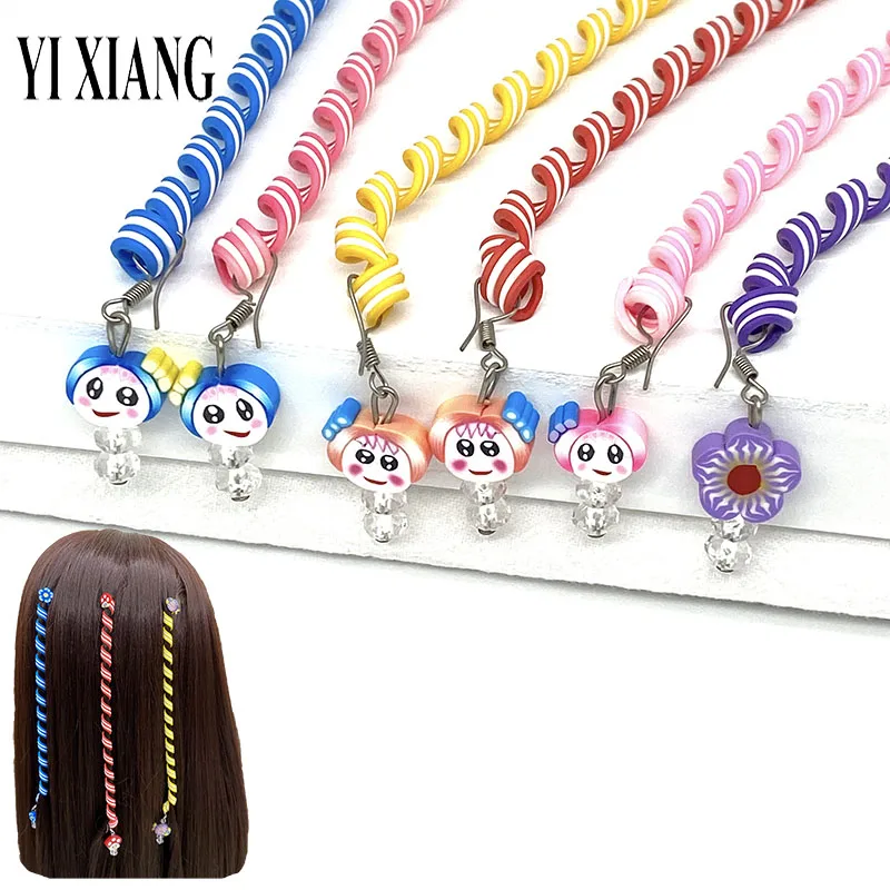 

6PCS Beach Series Clay With Crystal Girl's Curling Tool Children's Long Elastic Hair Bands Twist Braid Headband Given As A Gift