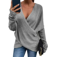 trendy knitted pullover cross stretchy solid color cross knitted sweater knitted top knitted pullover