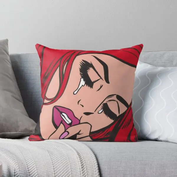 

Red Hair Crying Comic Girl Printing Throw Pillow Cover Throw Square Waist Office Wedding Case Decorative Pillows not include