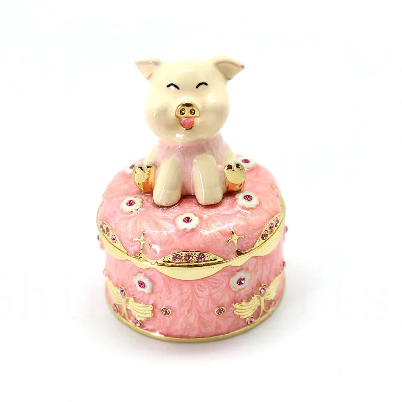 

Новый стиль, свинья на кругом безделушке, эмалированные металлические подарочные коробки для ювелирных изделий, новогодние подарки