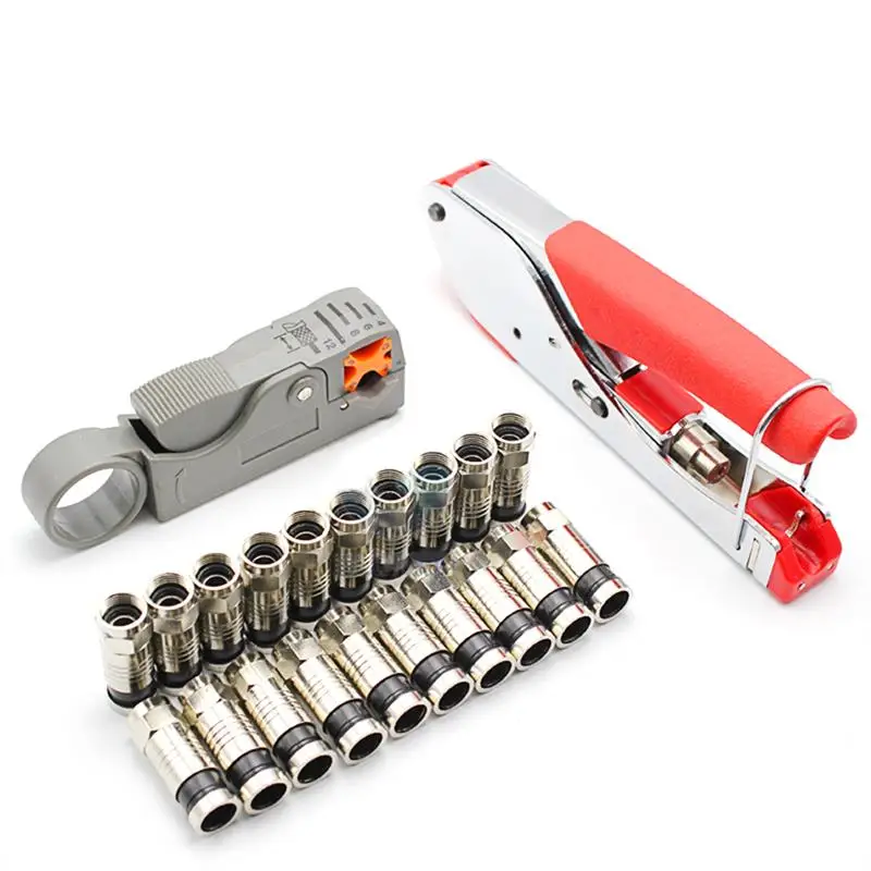 

Coaxial Wire Crimper Stripper Kit RG59 RG6 Cable Stripping Tools with F Compression Connectors
