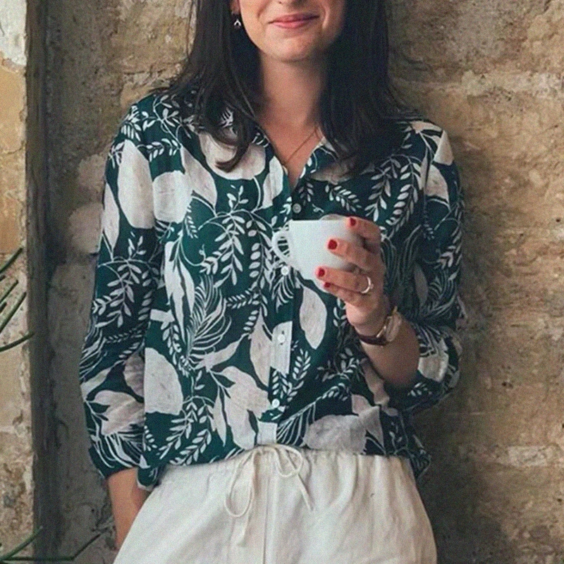 

Рубашка женская с цветочным принтом, осень 2021, шикарная Повседневная Блузка с длинным рукавом и пуговицами, винтажные Женские топы и блузки,...